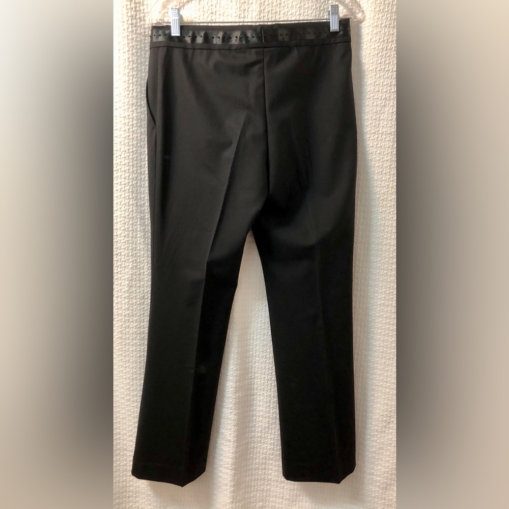 Theory Wool Tuxedo flare leg pants with satin & crystal waist band size 10 short